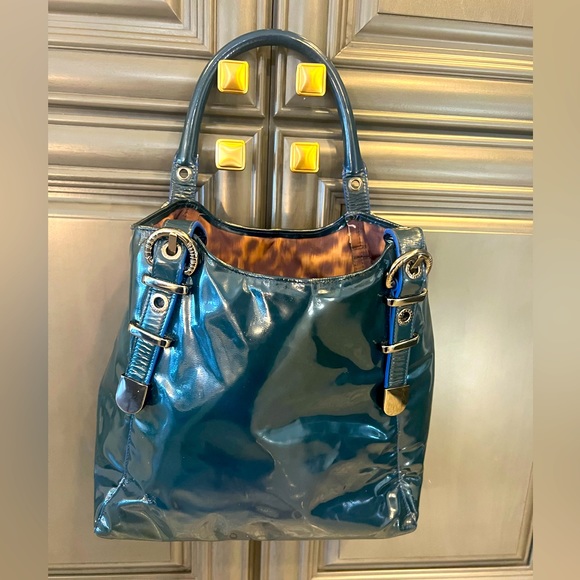 Stuart Weitzman Handbags - Stuart Weitzman blue patent leather bag with leopard